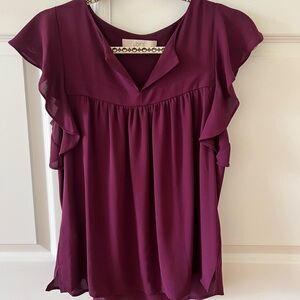 LOFT Women's Purple Ruffle Sleeve Top